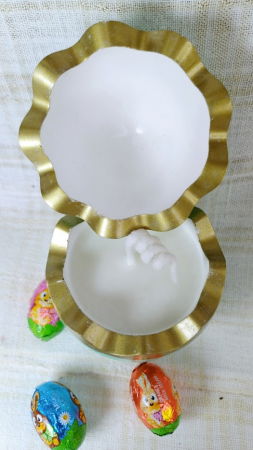 Ou turcoaz/auriu din ceramica handmade + lumanare alba de ceara de soia [6]