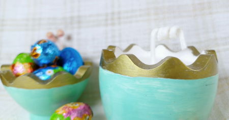 Ou turcoaz/auriu din ceramica handmade + lumanare alba de ceara de soia [8]