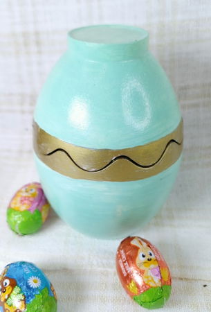 Ou turcoaz/auriu din ceramica handmade + lumanare alba de ceara de soia [3]