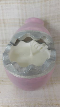 Ou roz/argintiu din ceramica handmade + lumanare alba de ceara de soia [3]
