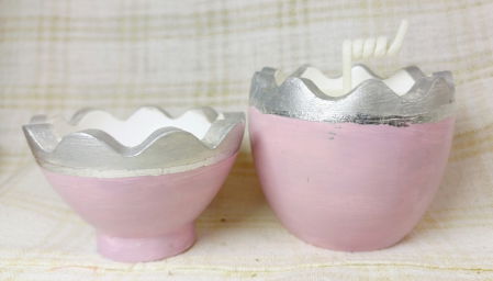 Ou roz/argintiu din ceramica handmade + lumanare alba de ceara de soia [10]