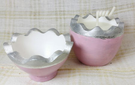 Ou roz/argintiu din ceramica handmade + lumanare alba de ceara de soia [8]