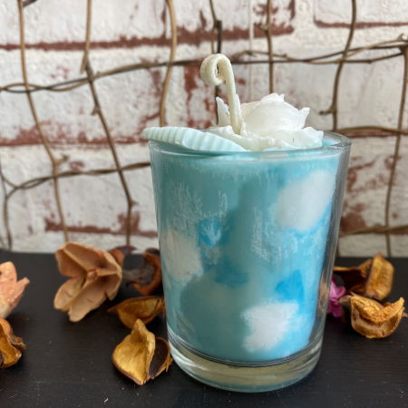 Lumanare parfumata " Buline si flori ", turcoaz, in pahar de sticla mic. [2]