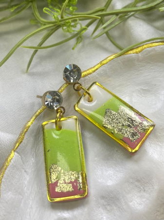 Cercei handmade - Patrat verde mov cu zirconia