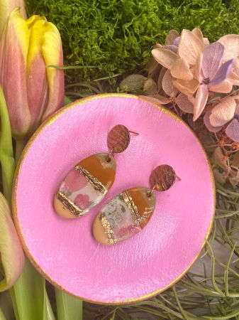 Cercei handmade - Picature roz mov maro auriu