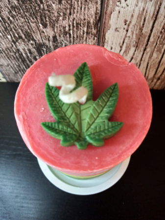 Lumanare parfumata " Rasta - 3 culori ", forma cilindru mare, cu suport ceramic [2]