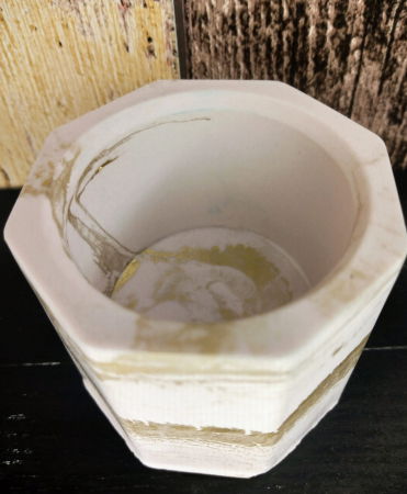 Recipient (pahar) hexagonal din ceramica alb/auriu [1]