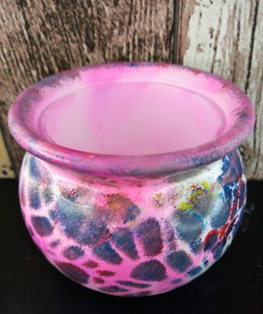 Recipient rotund  - "marbled pot",  pictat manual, din ceramica, cu capac. [3]