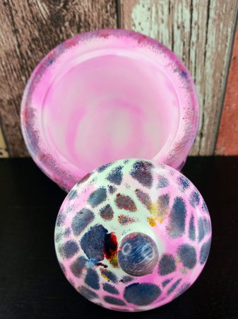 Recipient rotund  - "marbled pot",  pictat manual, din ceramica, cu capac. [2]