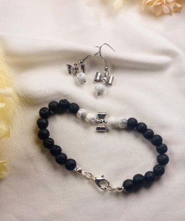 Set bratara si cercei din lava neagra si howlit [1]