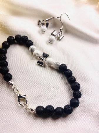 Set bratara si cercei din lava neagra si howlit [4]