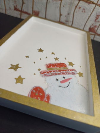 Set decorativ  Craciun - lumanare din ceara de soia si suport dreptungiular din ceramica alb auriu [5]