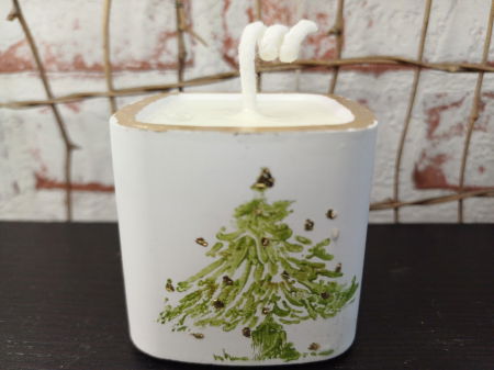 Set decorativ - trei lumanari din ceara de soia turnate in pahare de ceramica plus suport dreptunghiular din ceramica. [12]