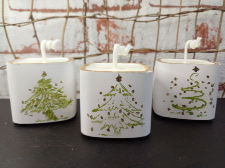 Set decorativ - trei lumanari din ceara de soia turnate in pahare de ceramica plus suport dreptunghiular din ceramica. [9]