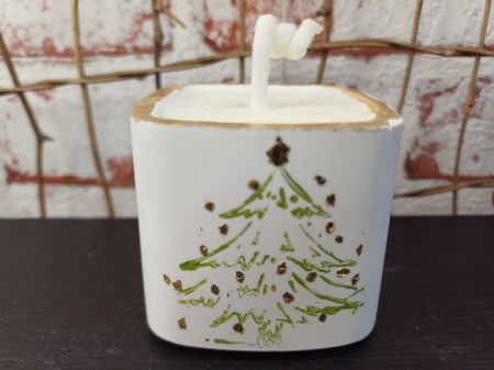 Set decorativ - trei lumanari din ceara de soia turnate in pahare de ceramica plus suport dreptunghiular din ceramica. [11]