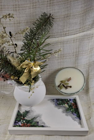 Set decorativ Craciun - lumanare plus suport din ceramica si vas