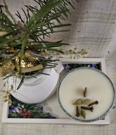 Set decorativ Craciun - lumanare plus suport din ceramica si vas [8]