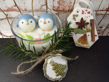 In recipient din sticla - Lumanare parfumata - pinguini -