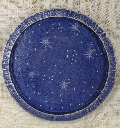 Set decorativ de Craciun - 'Blue Stars' - lumanare plus suport din ceramica pictat manual [3]