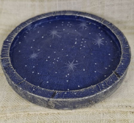 Set decorativ de Craciun - 'Blue Stars' - lumanare plus suport din ceramica pictat manual [2]