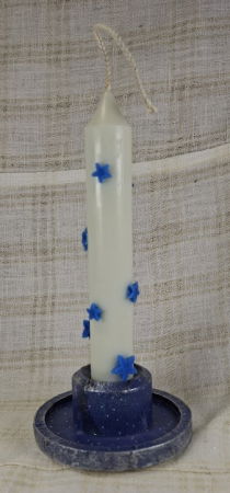 Set decorativ de Craciun - 'Blue Stars' - lumanare plus suport din ceramica pictat manual [5]