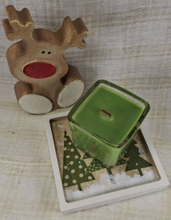 Set decorativ de Craciun - 'Brad & Rudolph' - lumanare plus suport din ceramica pictat manual [7]