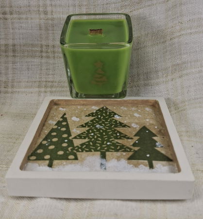 Set decorativ de Craciun - 'Brad & Rudolph' - lumanare plus suport din ceramica pictat manual [5]