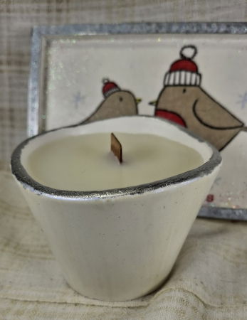 Set decorativ de Craciun - 'Christmas Tweets' - lumanare plus suport din ceramica pictat manual [6]