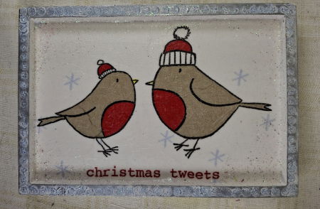 Set decorativ de Craciun - 'Christmas Tweets' - lumanare plus suport din ceramica pictat manual [2]