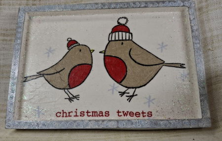 Set decorativ de Craciun - 'Christmas Tweets' - lumanare plus suport din ceramica pictat manual [8]
