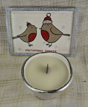 Set decorativ de Craciun - 'Christmas Tweets' - lumanare plus suport din ceramica pictat manual [9]