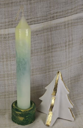 Set decorativ de Craciun - 'Long Candle 1' - lumanare plus suport din ceramica pictat manual