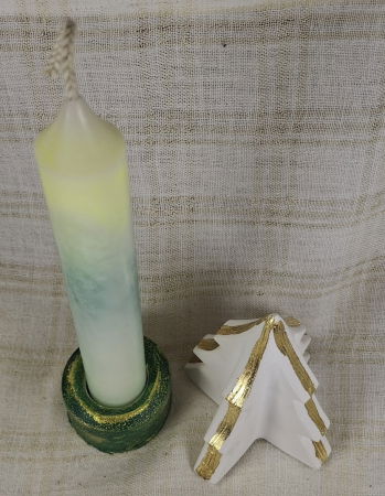 Set decorativ de Craciun - 'Long Candle 1' - lumanare plus suport din ceramica pictat manual [1]