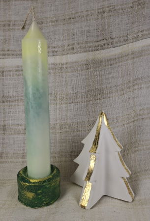 Set decorativ de Craciun - 'Long Candle 1' - lumanare plus suport din ceramica pictat manual [6]