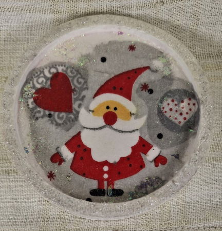 Set decorativ de Craciun - 'Love Santa' - lumanare plus suport din ceramica pictat manual [3]