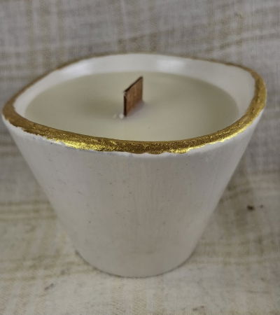 Set decorativ de Craciun - lumanare alba din ceara de soia in suport din ceramica handmade [5]