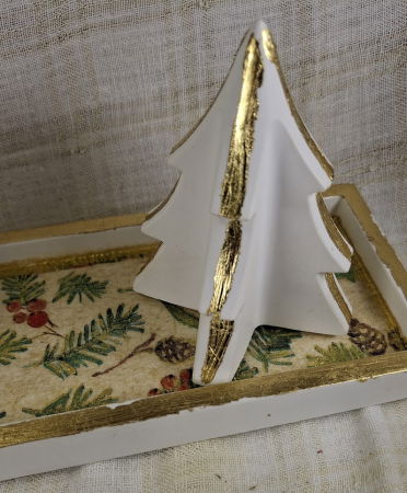 Set decorativ de Craciun - lumanare alba din ceara de soia plus suport din ceramica handmade [5]