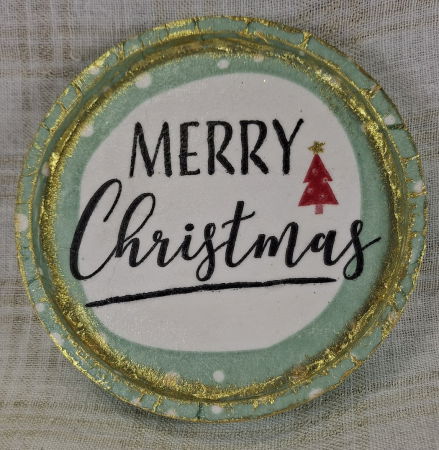 Set decorativ de Craciun - 'Merry Christmas' - lumanare plus suport din ceramica pictat manual [3]