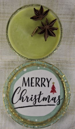 Set decorativ de Craciun - 'Merry Christmas' - lumanare plus suport din ceramica pictat manual [4]