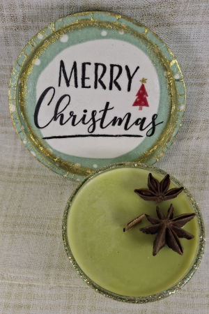 Set decorativ de Craciun - 'Merry Christmas' - lumanare plus suport din ceramica pictat manual [8]