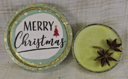 Set decorativ de Craciun - 'Merry Christmas' - lumanare plus suport din ceramica pictat manual [1]