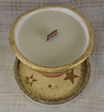 Set decorativ de Craciun - 'Orange Stars' - lumanare plus suport din ceramica pictat manual [8]