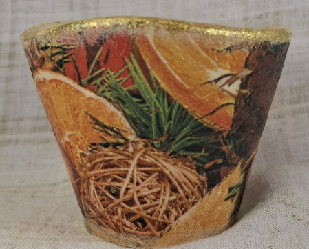 Set decorativ de Craciun - 'Orange Stars' - lumanare plus suport din ceramica pictat manual [4]