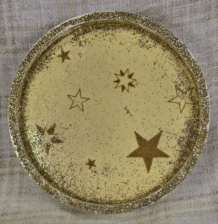 Set decorativ de Craciun - 'Orange Stars' - lumanare plus suport din ceramica pictat manual [7]
