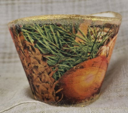 Set decorativ de Craciun - 'Orange Stars' - lumanare plus suport din ceramica pictat manual [3]