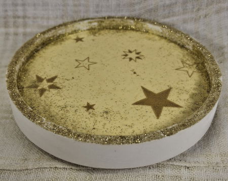 Set decorativ de Craciun - 'Orange Stars' - lumanare plus suport din ceramica pictat manual [6]