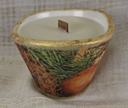 Set decorativ de Craciun - 'Orange Stars' - lumanare plus suport din ceramica pictat manual [2]