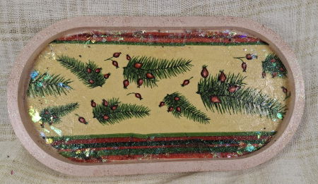 Set decorativ de Craciun - 'Red Gold & Green' - lumanare plus suport din ceramica pictat manual [10]