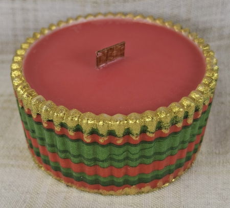 Set decorativ de Craciun - 'Red Gold & Green' - lumanare plus suport din ceramica pictat manual [2]