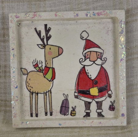 Set decorativ de Craciun - 'Rudolph & Santa' - lumanare plus suport din ceramica pictat manual [7]
